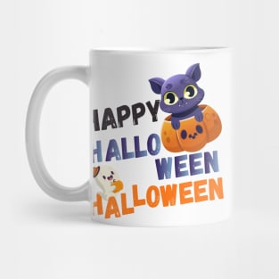 Happy Halloween Meoween - Cute Cat And Ghost Mug